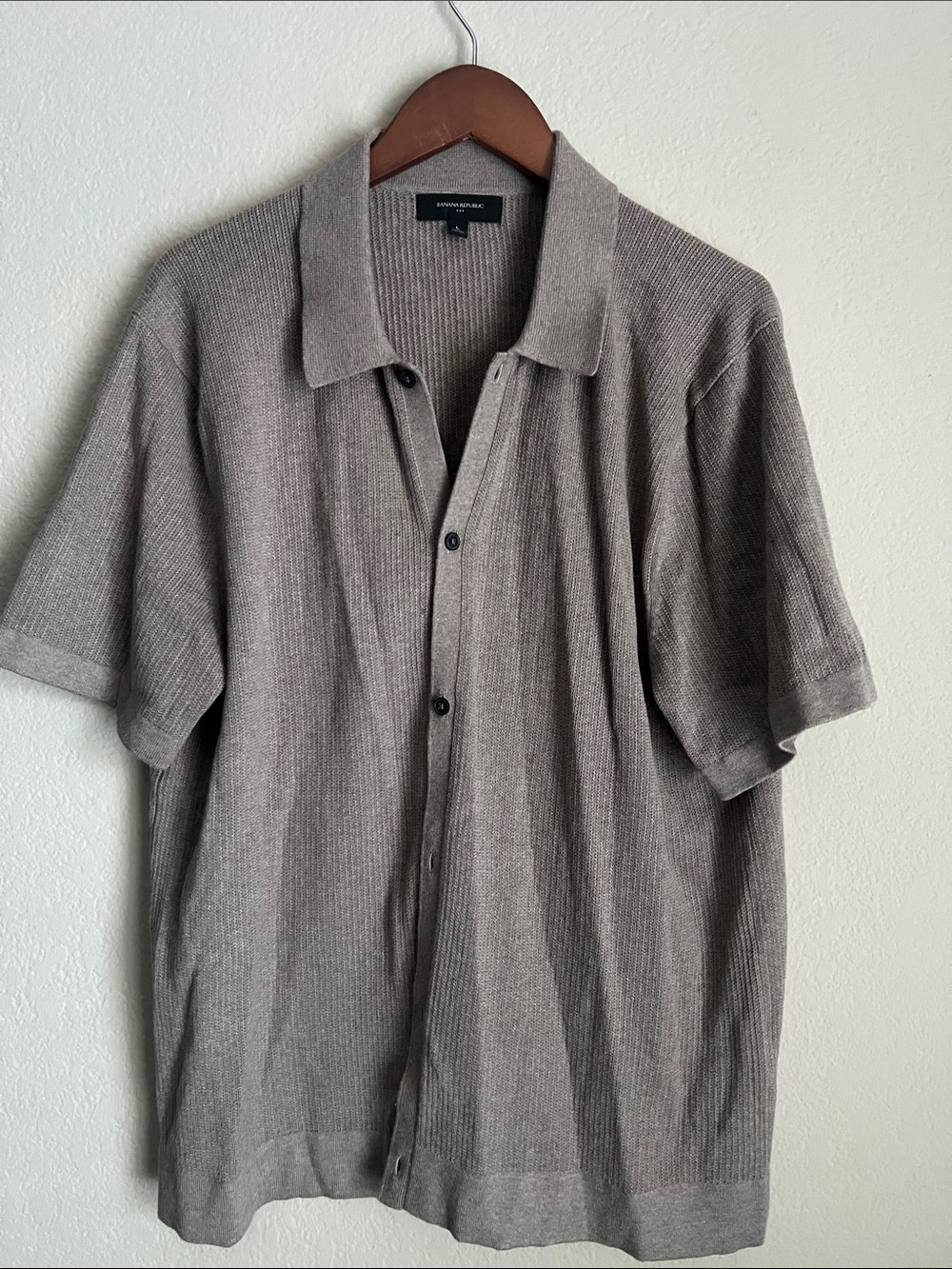 Banana Republic Men's Taupe Ribbed Short-Sleeve Knit Polo